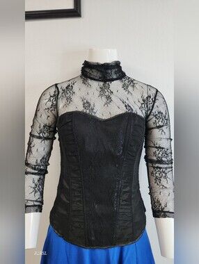 Oh Yes Y2K Corset/Lace Top black Juniors M(fits like modern xs/s) NWT Whimsigoth